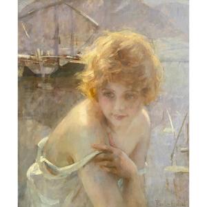 Paul Emile Chabas (1869-1937) "portrait Of Young Girl" Oil On Board Cm 45 X 55