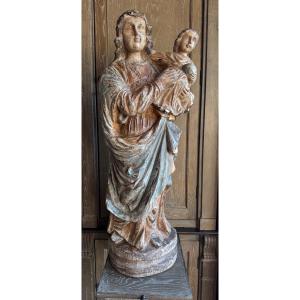 Virgin And Child, Polychrome Wood 