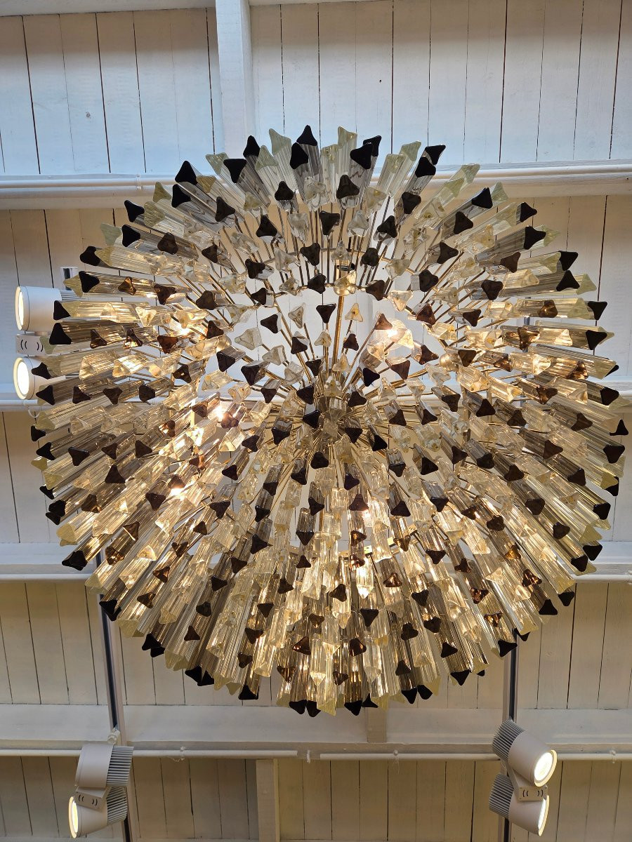 Large Murano Glass Triedri Chandelier, 390 Two-tone Triedri Pendants-photo-3