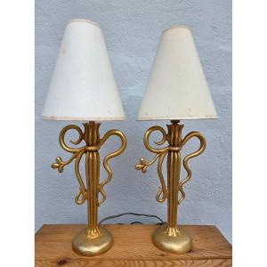 Paire de  lampes en bronze à décor naturaliste Nicolas de WAEL éditeur FONDICA