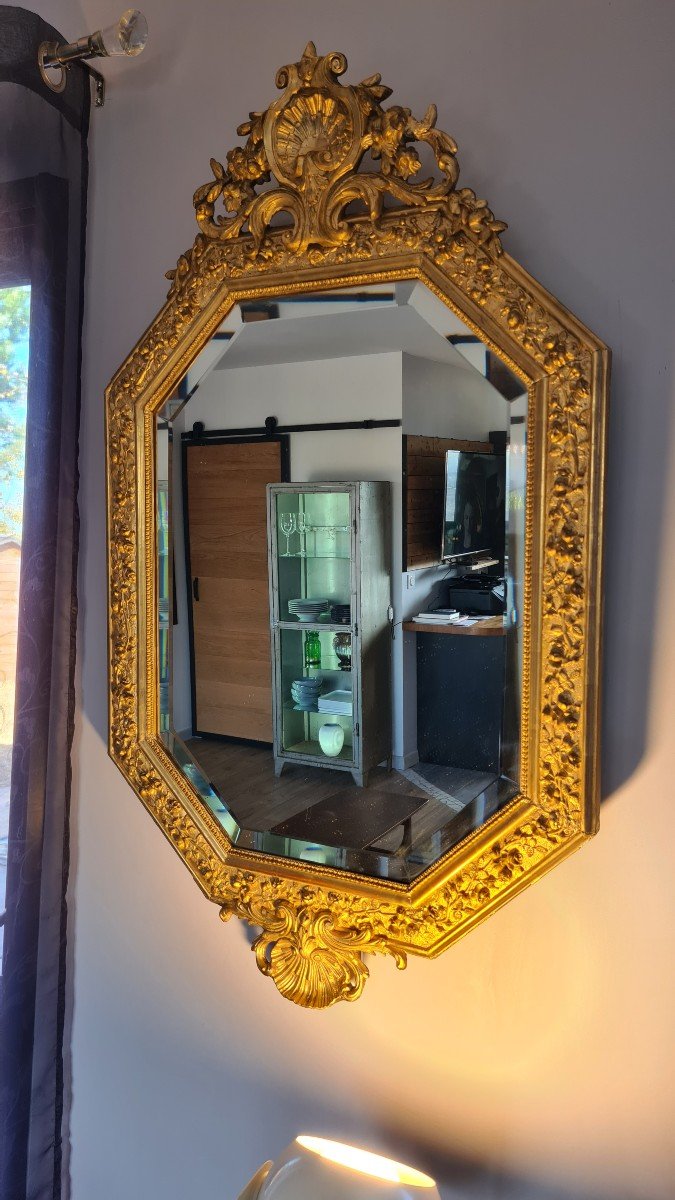 Miroir Octogonal Biseauté Doré H110 Cm-photo-2