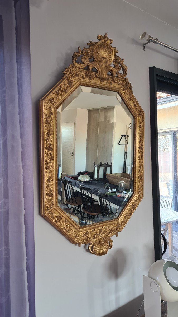 Miroir Octogonal Biseauté Doré H110 Cm-photo-3