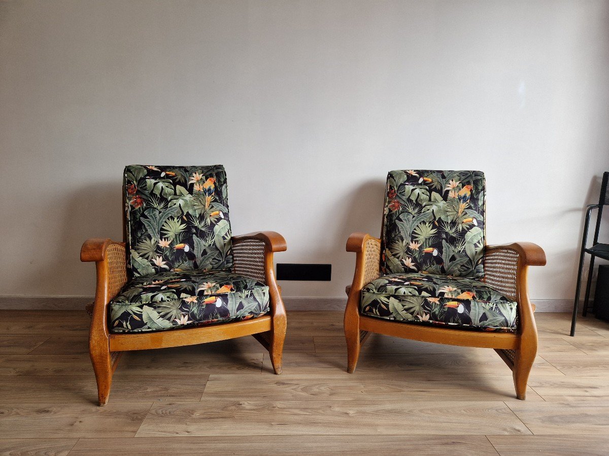 Pair Of Canned Studio Armchairs-photo-3