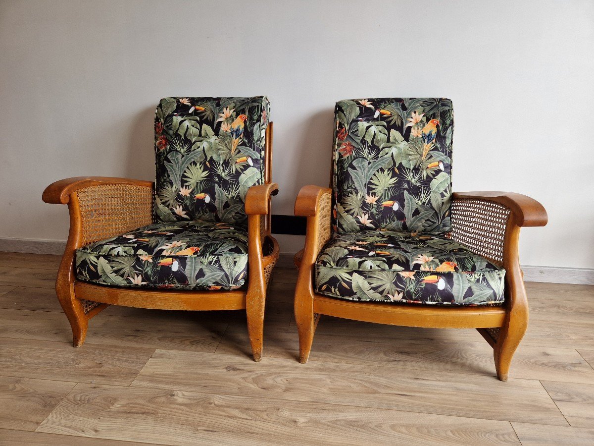 Pair Of Canned Studio Armchairs-photo-3