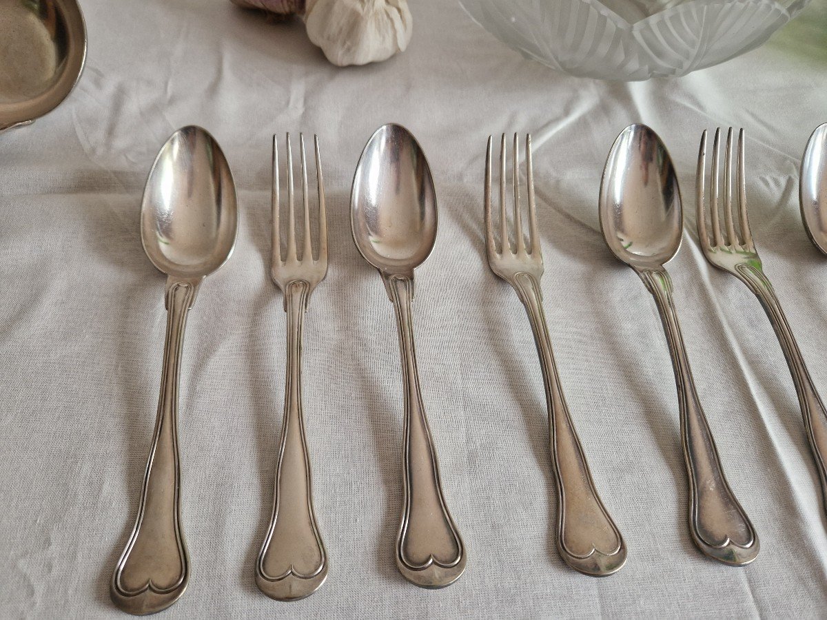 13-piece Cutlery Set In Silver Metal By Christofle, Violonné Au Filet Model-photo-2