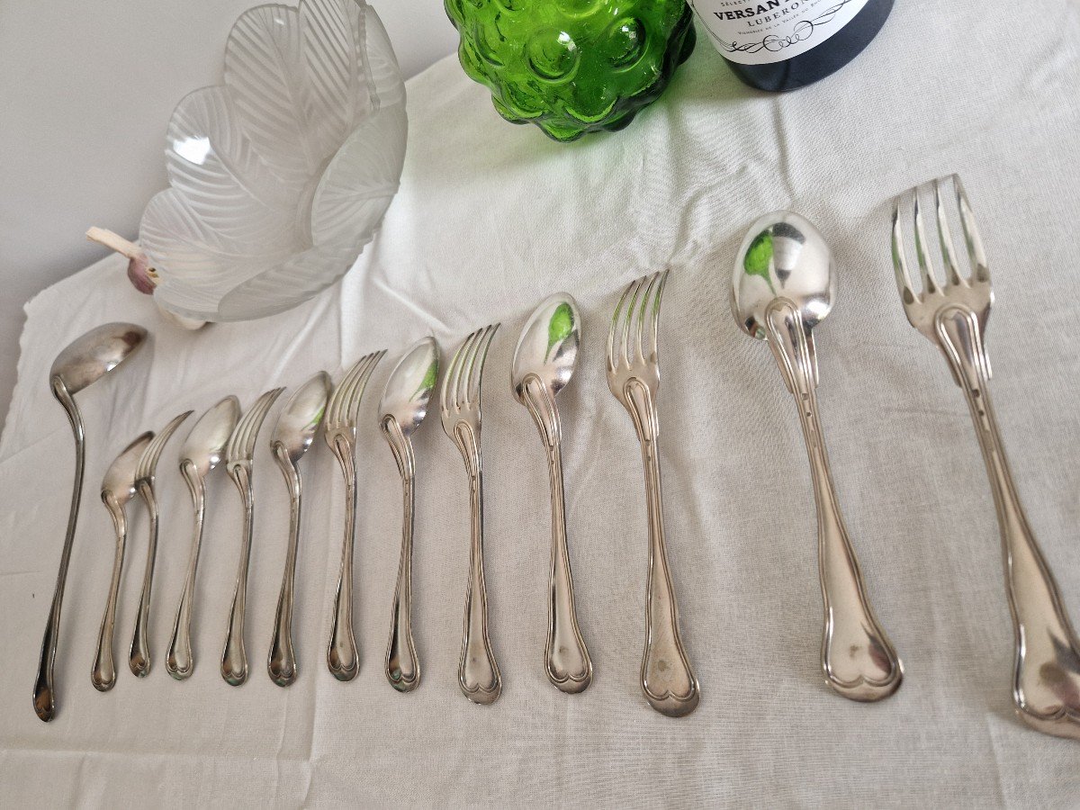 13-piece Cutlery Set In Silver Metal By Christofle, Violonné Au Filet Model-photo-1