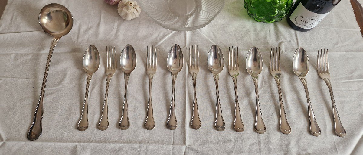 13-piece Cutlery Set In Silver Metal By Christofle, Violonné Au Filet Model