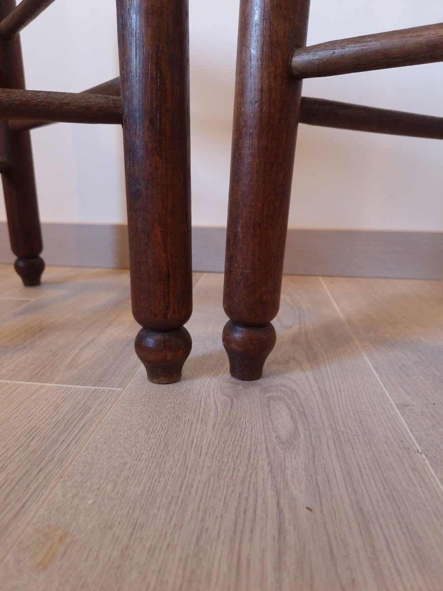 Pair Of Straw Tripod Stools In The Style Of Charlotte Perriand-photo-4