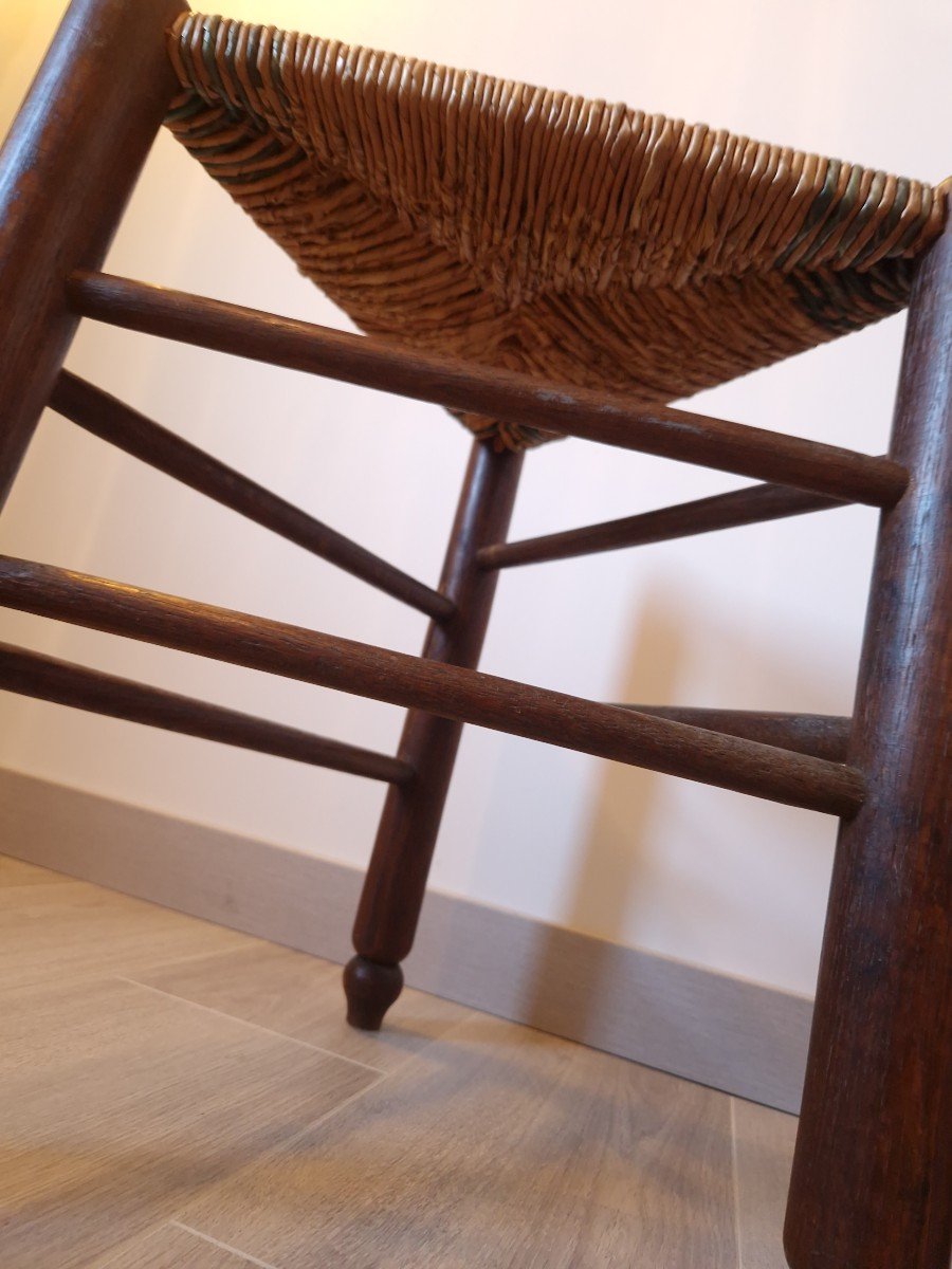 Pair Of Straw Tripod Stools In The Style Of Charlotte Perriand-photo-5