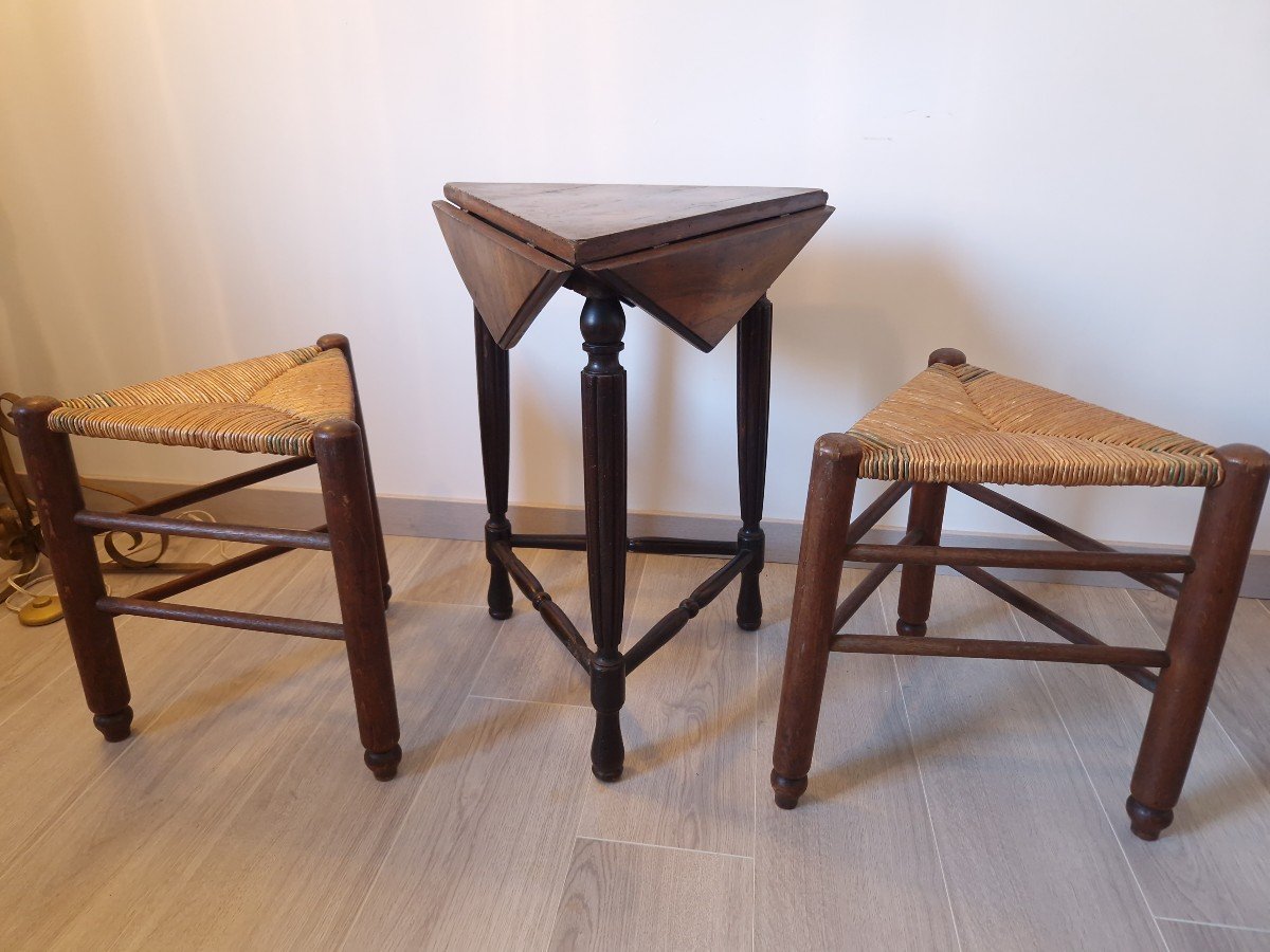 Pair Of Straw Tripod Stools In The Style Of Charlotte Perriand-photo-7