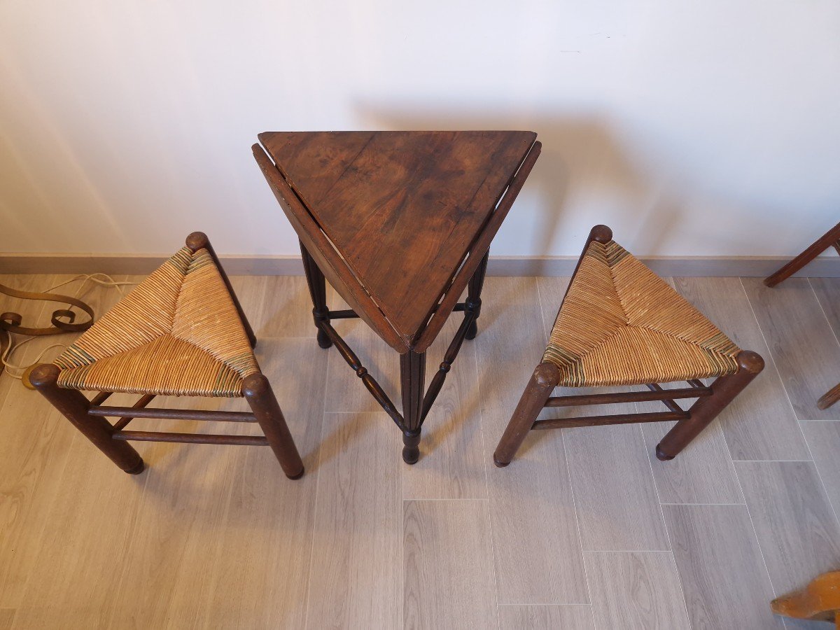 Pair Of Straw Tripod Stools In The Style Of Charlotte Perriand-photo-8