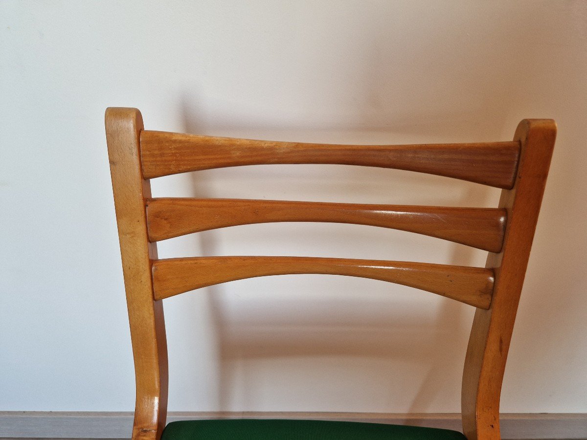 Chaise Scandinave Vintage Hêtre Et Vinyle Vert-photo-3
