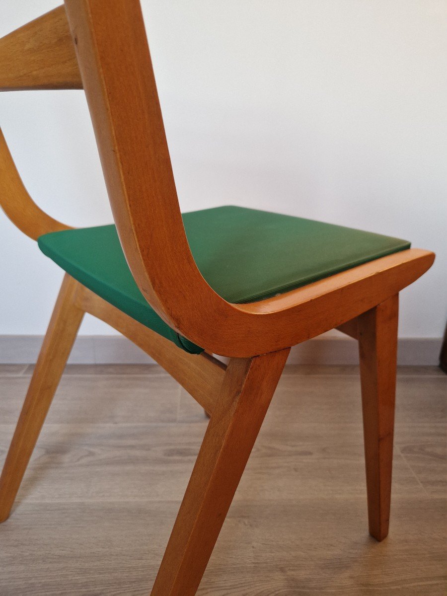 Chaise Scandinave Vintage Hêtre Et Vinyle Vert-photo-5