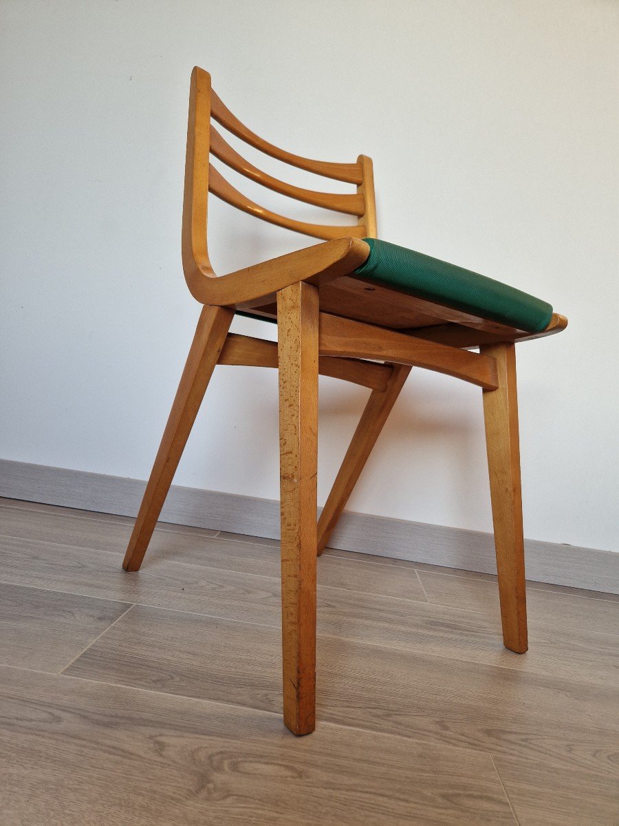 Chaise Scandinave Vintage Hêtre Et Vinyle Vert-photo-6