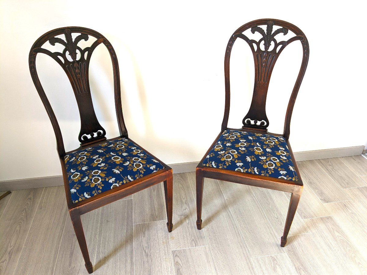 Pair Of Sheraton English Chairs In Mahogany Early Twentieth-photo-2