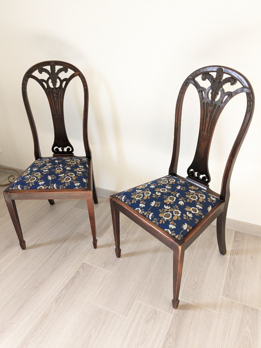 Pair Of Sheraton English Chairs In Mahogany Early Twentieth-photo-3