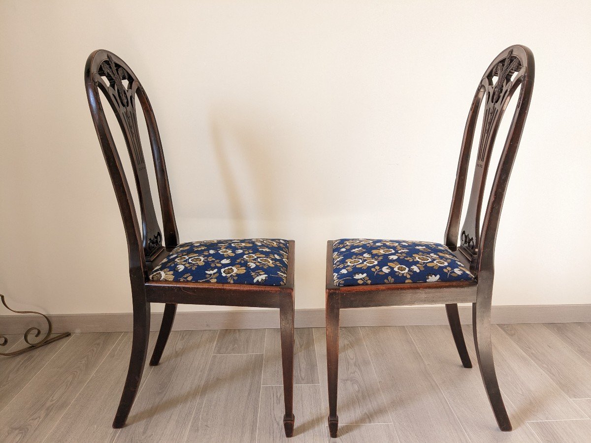 Pair Of Sheraton English Chairs In Mahogany Early Twentieth-photo-1