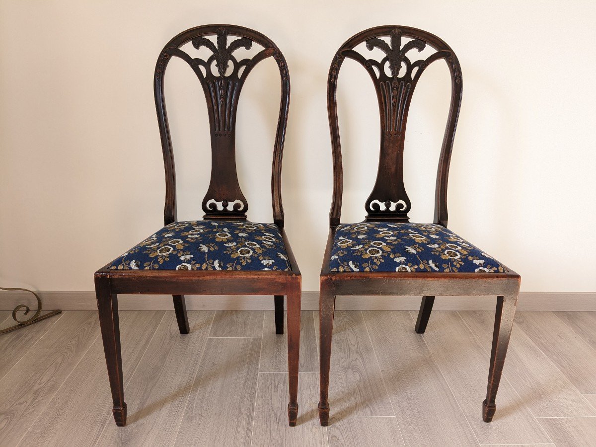 Pair Of Sheraton English Chairs In Mahogany Early Twentieth-photo-4