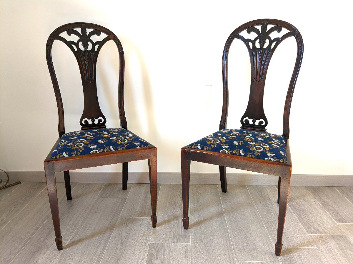 Pair Of Sheraton English Chairs In Mahogany Early Twentieth