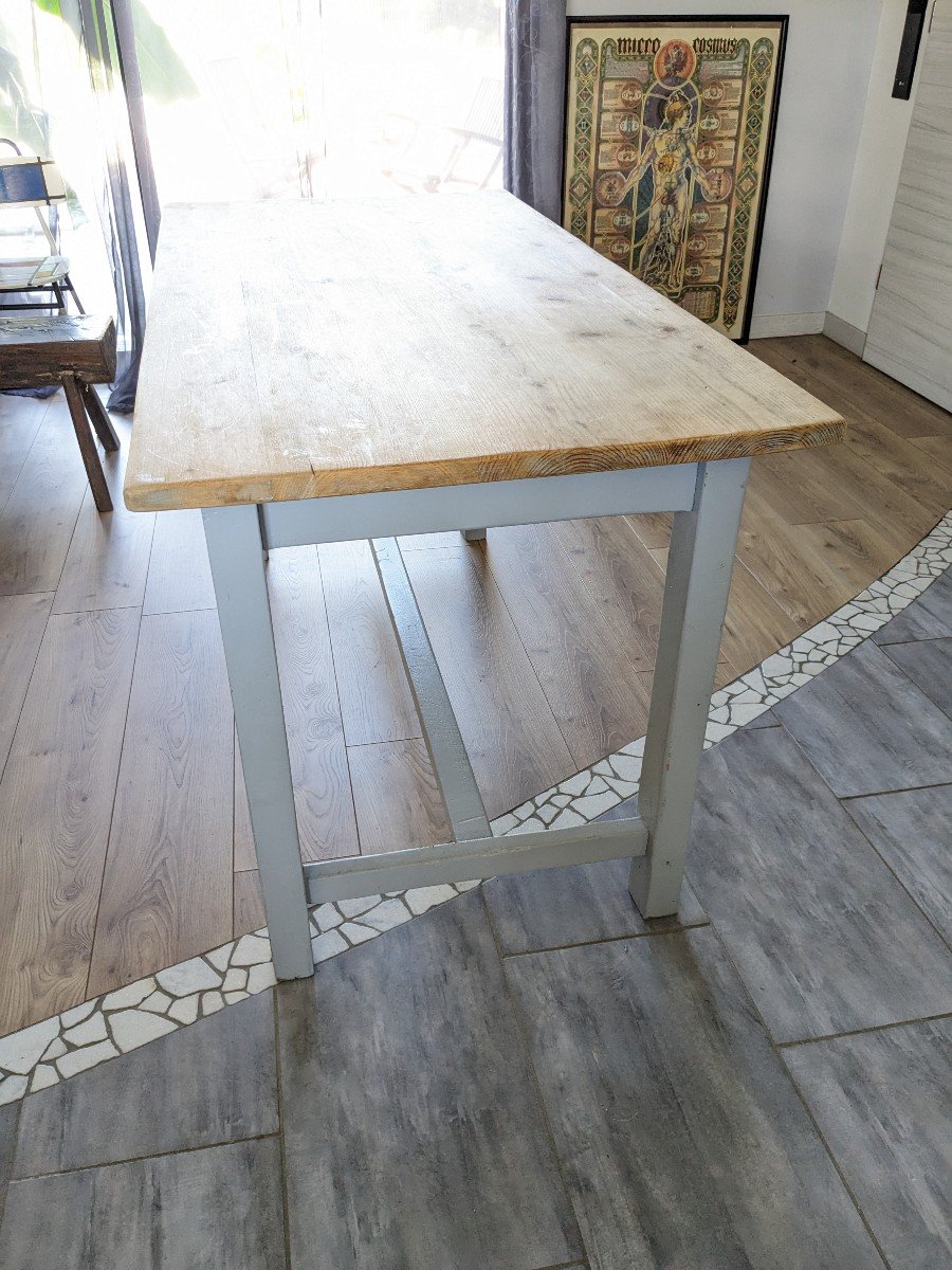 Sky Blue And Light Wood Farm Table Early 20th Century 138 Cm-photo-6