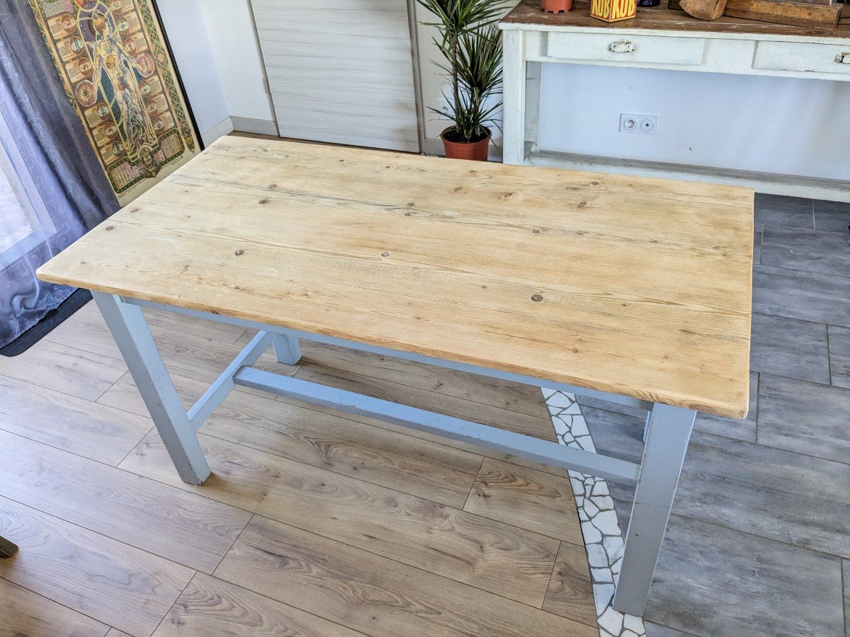 Sky Blue And Light Wood Farm Table Early 20th Century 138 Cm-photo-7