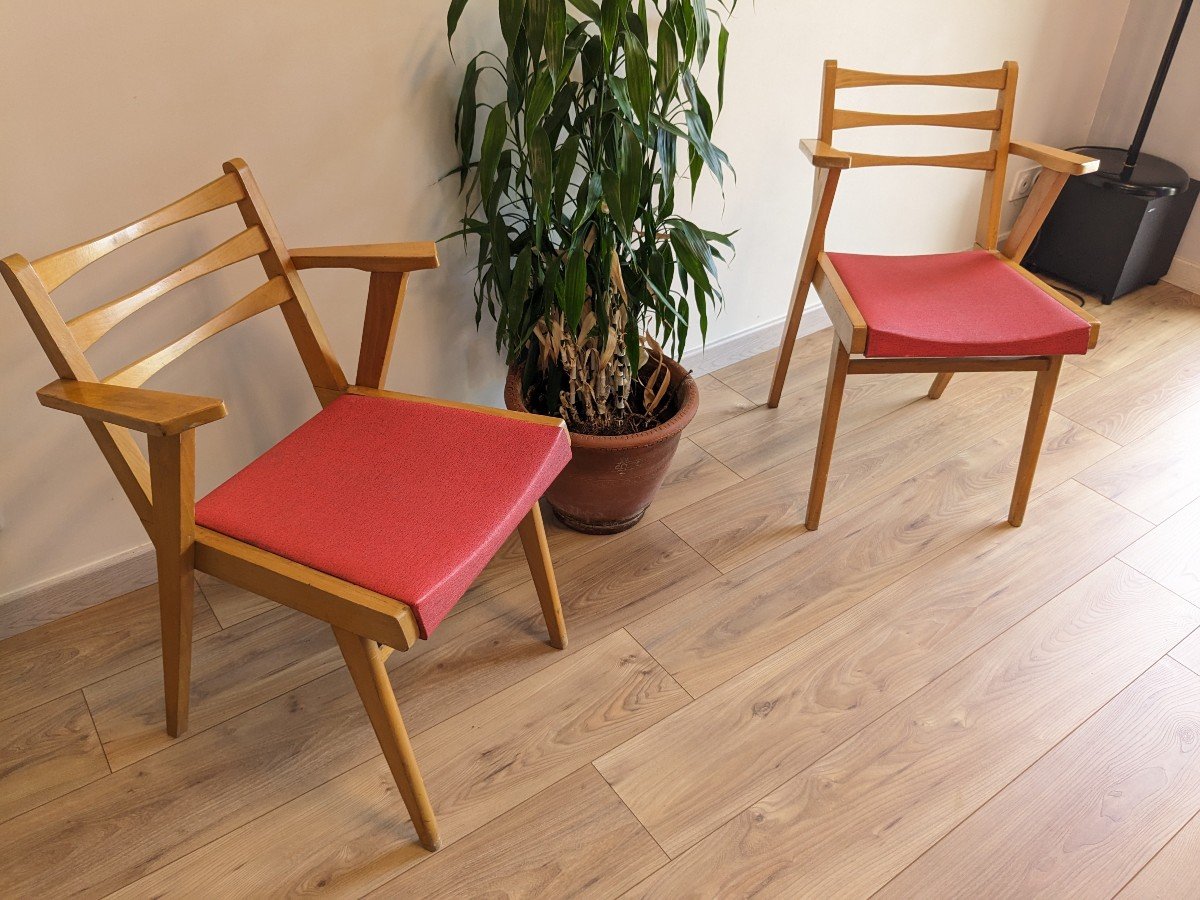 Pair Of 1950s Compass Feet Armchairs-photo-2
