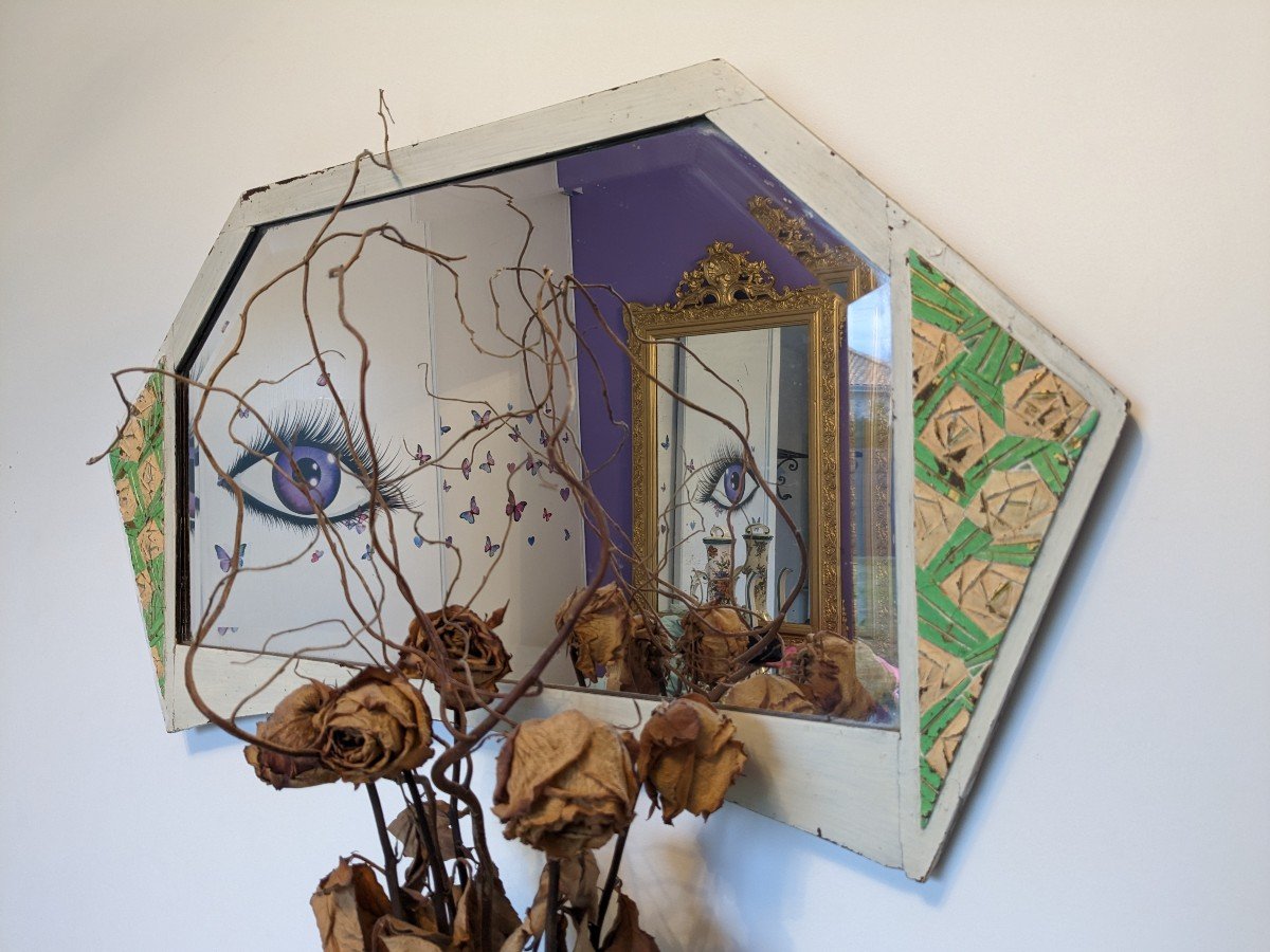 Shabby Chic Style Beveled Hexagonal Mirror 79 X 42 Cm-photo-3