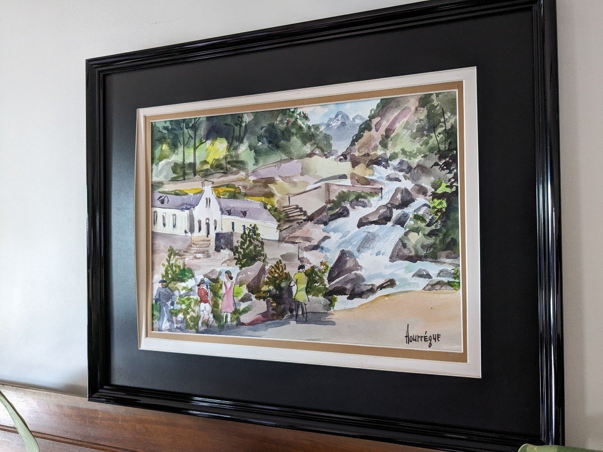 Watercolor “les Thermes De Cauterêts” By Jean Hourregue (1925-1983)-photo-3