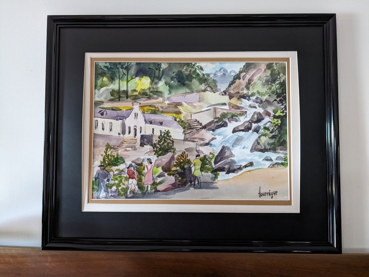 Watercolor “les Thermes De Cauterêts” By Jean Hourregue (1925-1983)