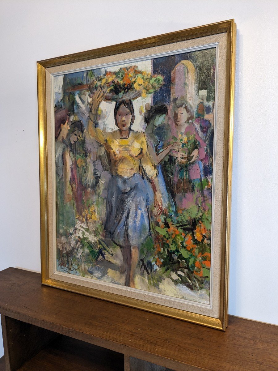 Huile Sur Panneau "marchande De Fleurs" Par Jean Gilis (1897-1990)-photo-3