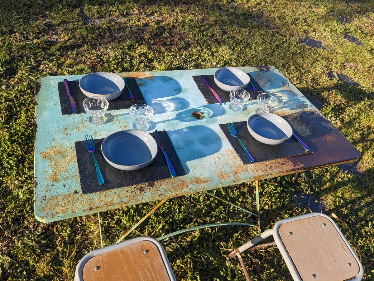 Vintage Green Folding Garden Table-photo-2