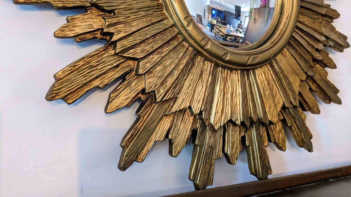 Miroir Soleil Dit "oeil De Sorcière" Doré 54 Cm-photo-1