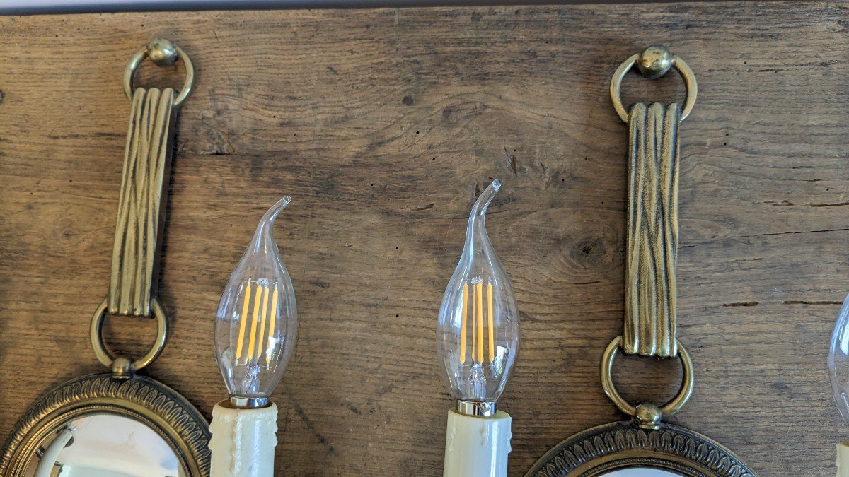 Pair Of Atelier Petitot Sconces In Gilt Bronze And Witch's Mirror-photo-2