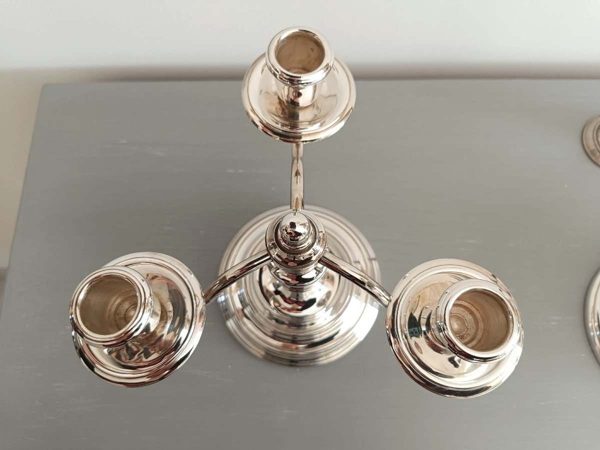 Pair Of Candlesticks From Christofle, "albi" Model, In Silver Metal-photo-4