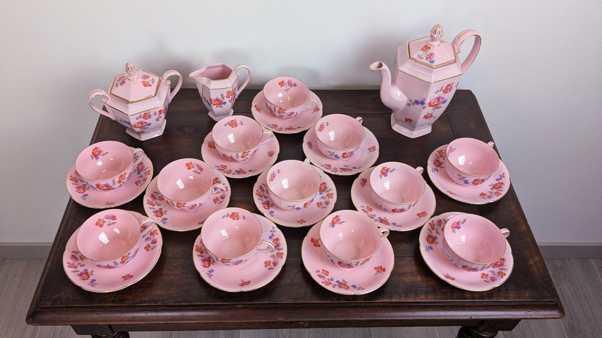 Service à Café En Porcelaine Rose 27 Pièces Art Deco Par Epiag Tchécoslovaquie-photo-4
