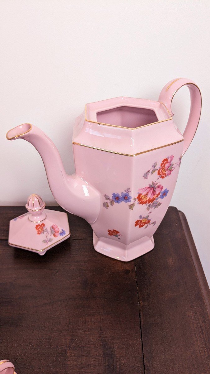 Service à Café En Porcelaine Rose 27 Pièces Art Deco Par Epiag Tchécoslovaquie-photo-5