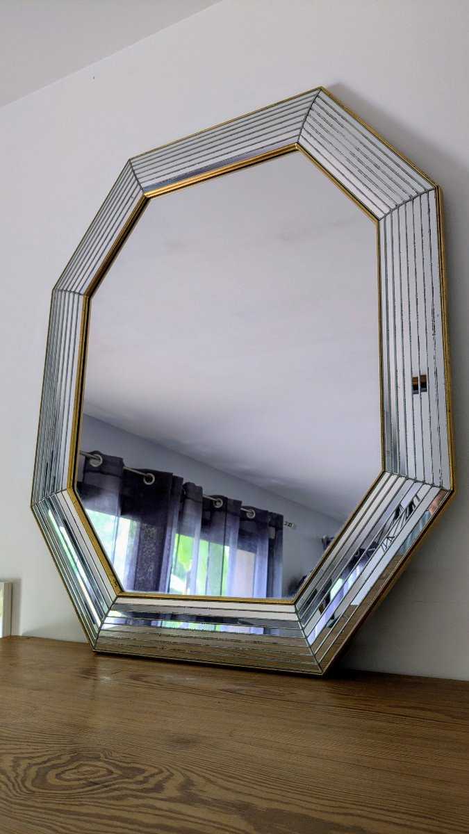 Octagonal Brass And Glazing Bead Mirror 78 X 66 Cm By Jan Deknudt-photo-3