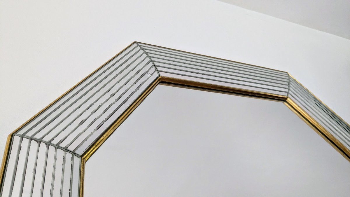 Octagonal Brass And Glazing Bead Mirror 78 X 66 Cm By Jan Deknudt-photo-1