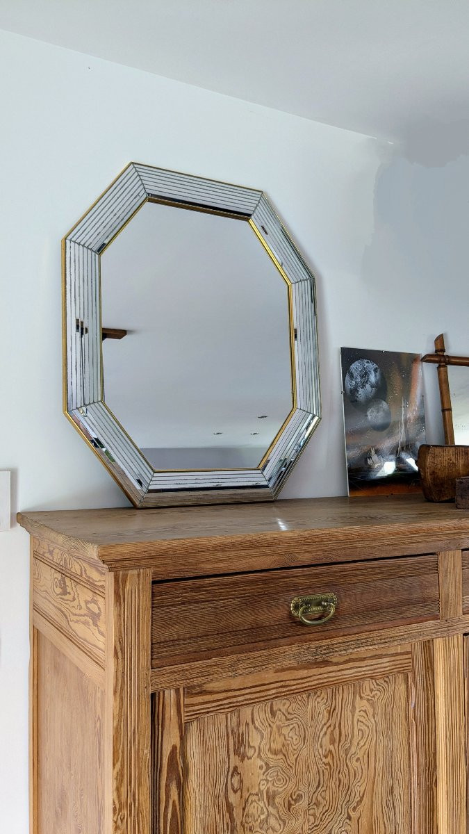 Octagonal Brass And Glazing Bead Mirror 78 X 66 Cm By Jan Deknudt-photo-2