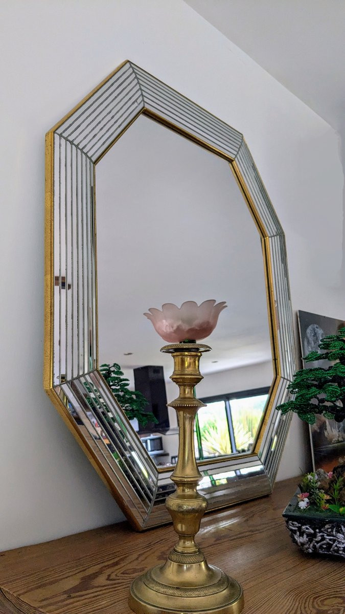 Octagonal Brass And Glazing Bead Mirror 78 X 66 Cm By Jan Deknudt-photo-3