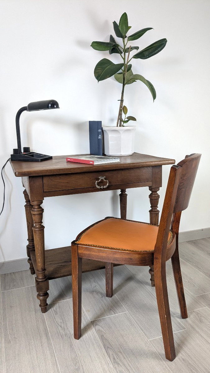 Napoleon III Style Writing Table, Solid Oak, 20th Century-photo-7