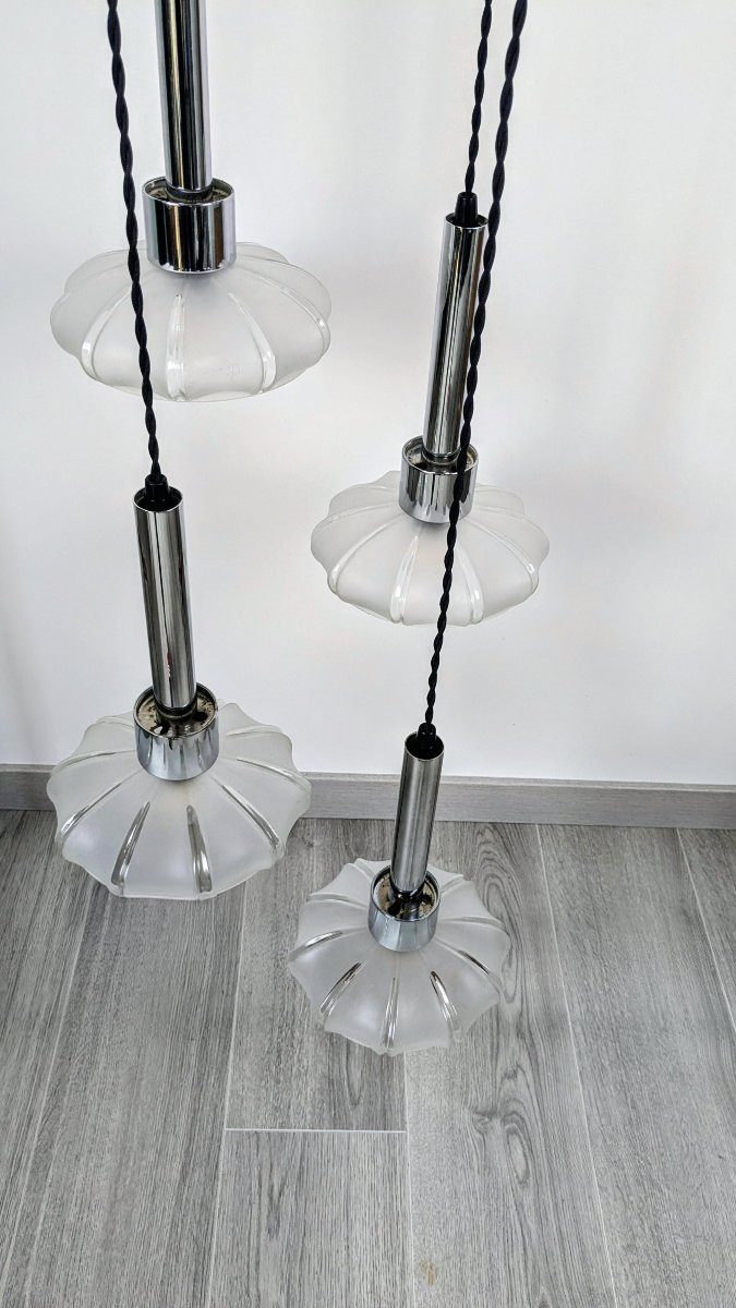 Art Deco 4-shade Glass Chandelier, Czechoslovakia Circa 1930 – 1960s Frame-photo-3