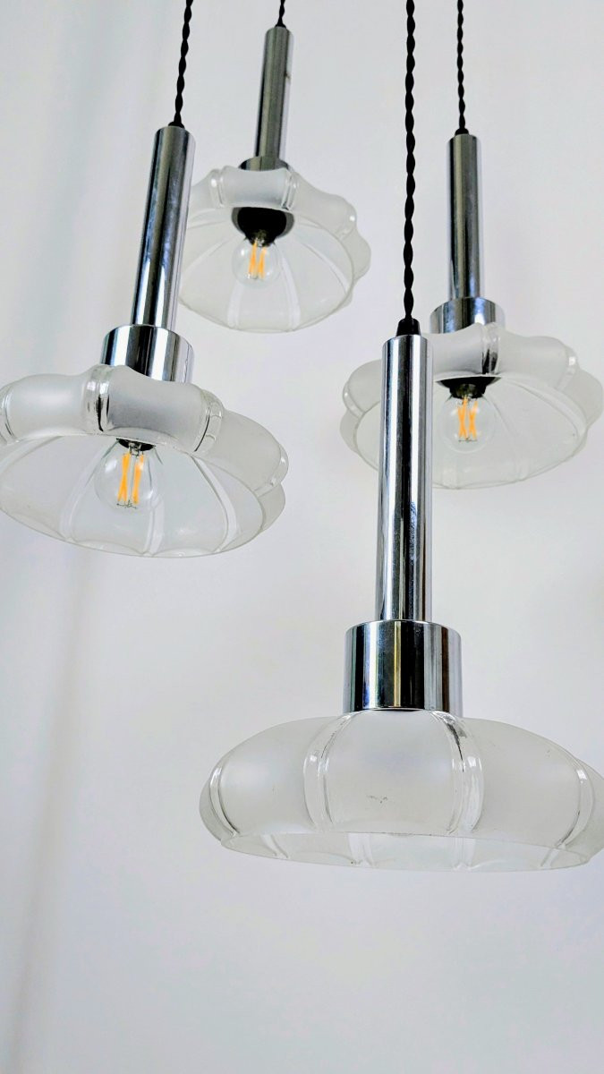 Art Deco 4-shade Glass Chandelier, Czechoslovakia Circa 1930 – 1960s Frame-photo-4