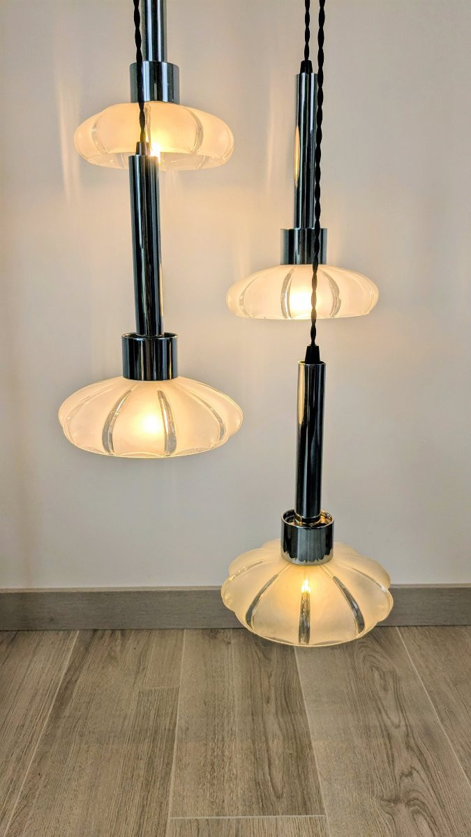 Art Deco 4-shade Glass Chandelier, Czechoslovakia Circa 1930 – 1960s Frame-photo-2