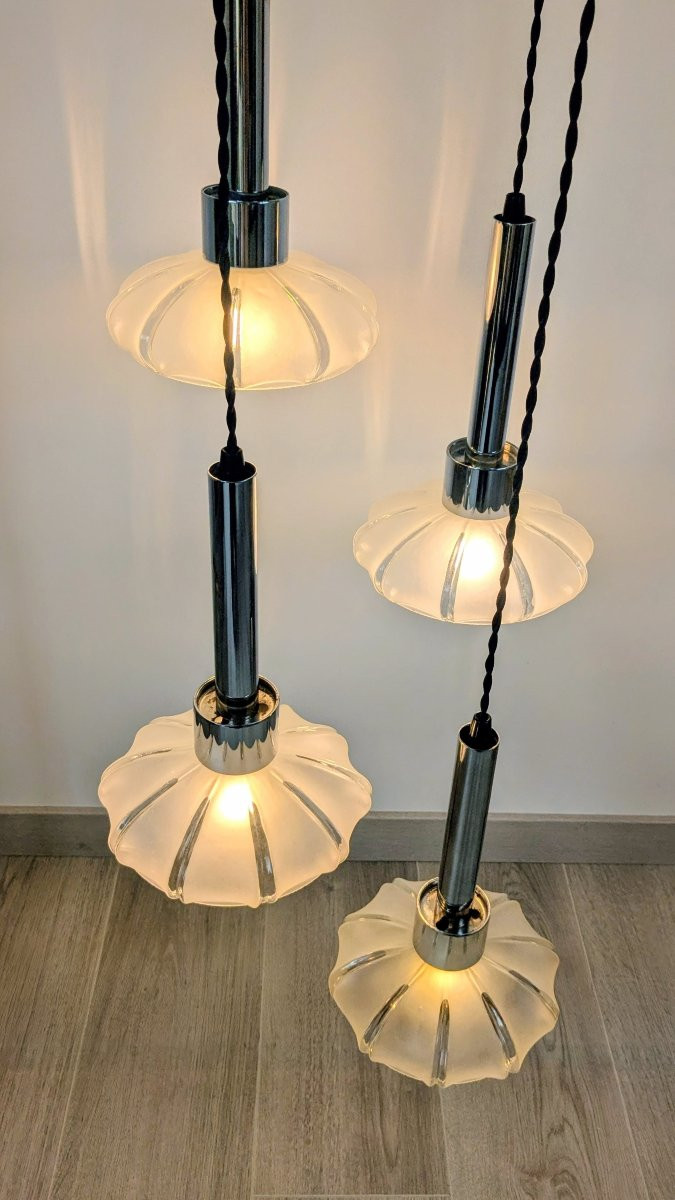 Art Deco 4-shade Glass Chandelier, Czechoslovakia Circa 1930 – 1960s Frame-photo-3