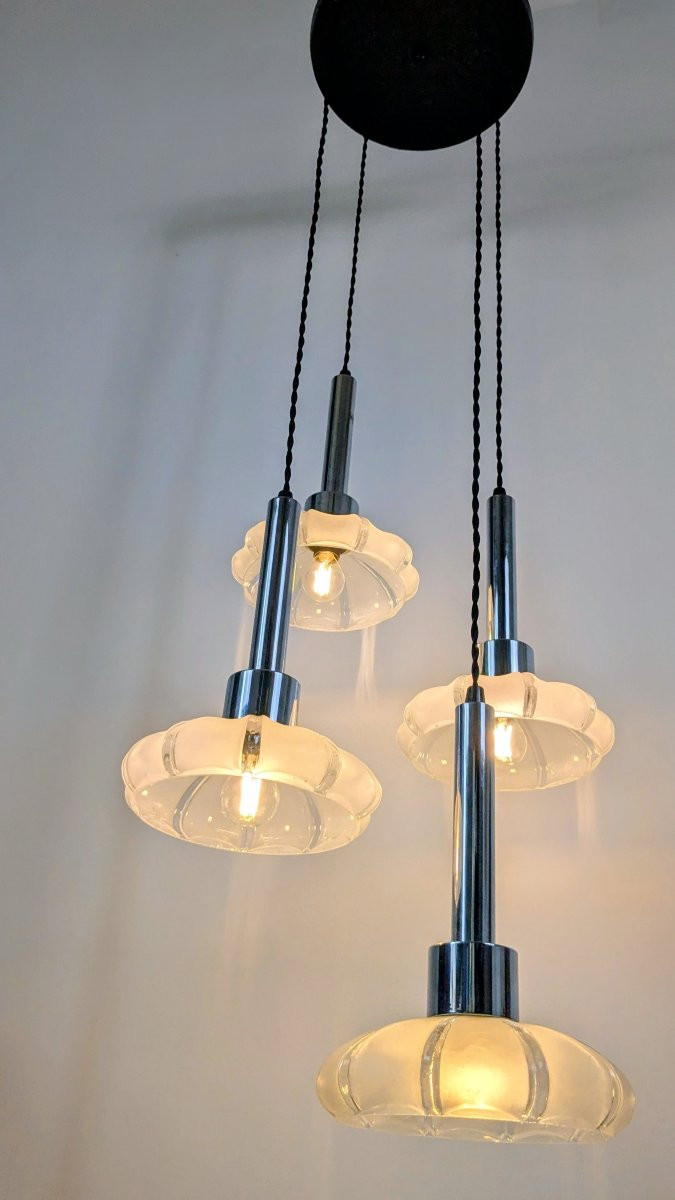 Art Deco 4-shade Glass Chandelier, Czechoslovakia Circa 1930 – 1960s Frame-photo-4