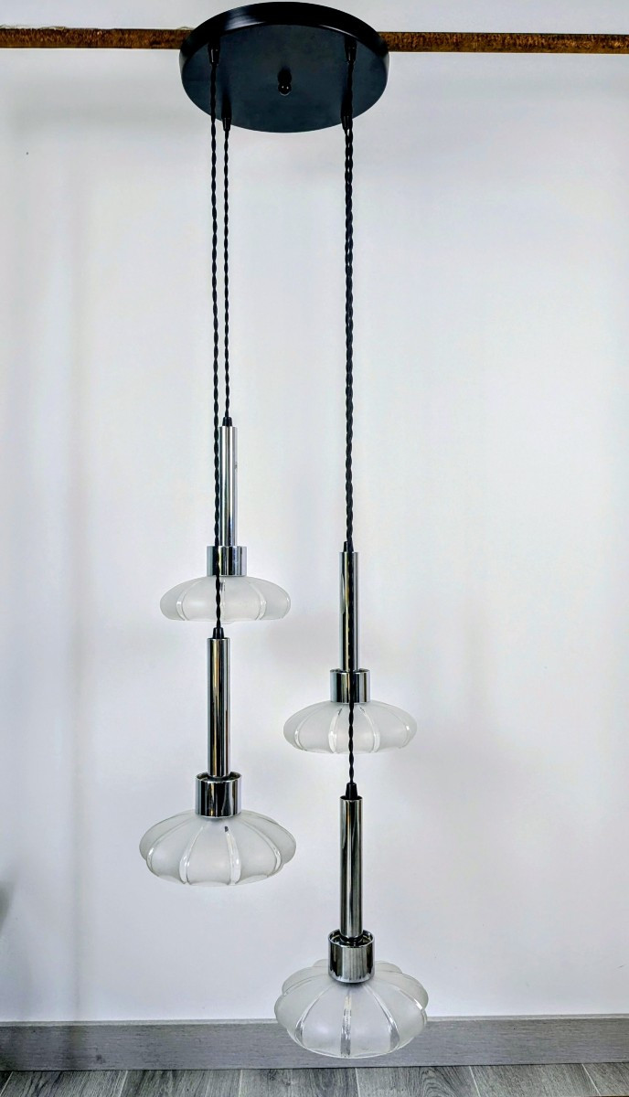 Art Deco 4-shade Glass Chandelier, Czechoslovakia Circa 1930 – 1960s Frame