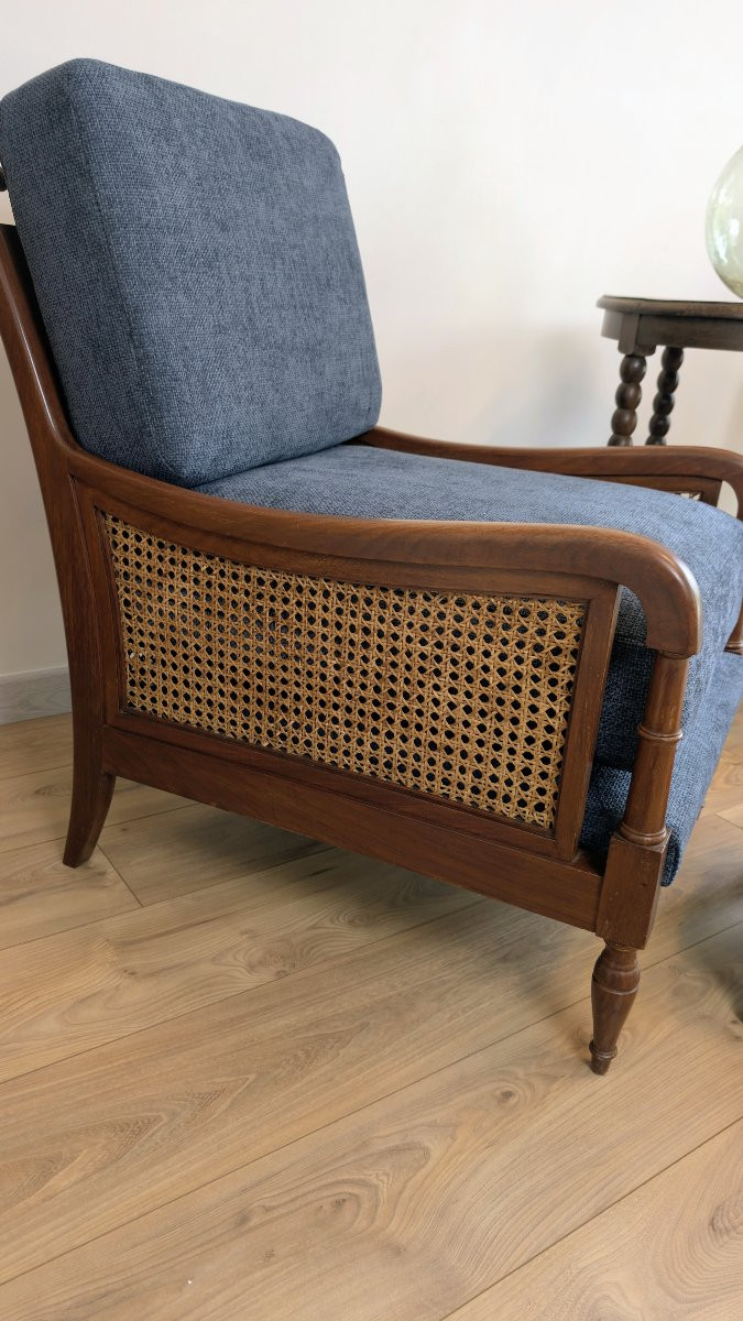 Pair Of Solid Wood Cane Armchairs – Art Deco And 1950s Transitional Style-photo-6