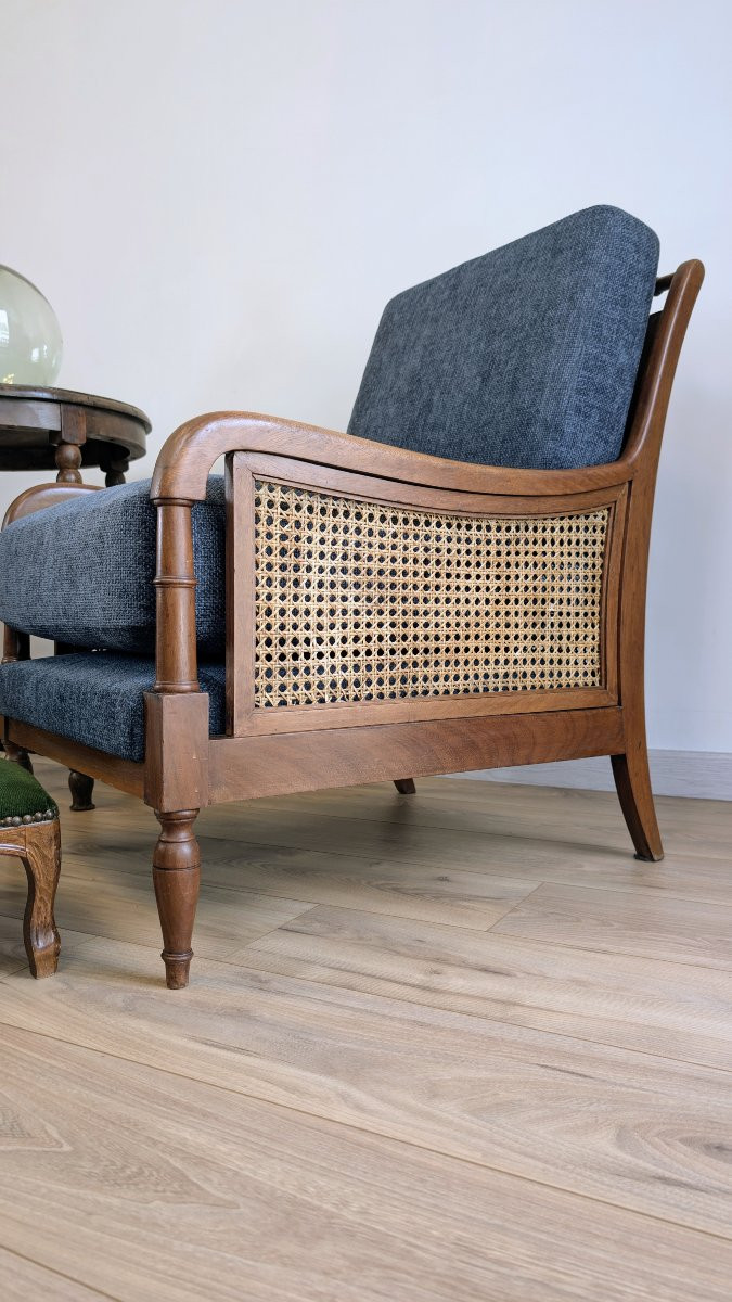 Pair Of Solid Wood Cane Armchairs – Art Deco And 1950s Transitional Style-photo-7