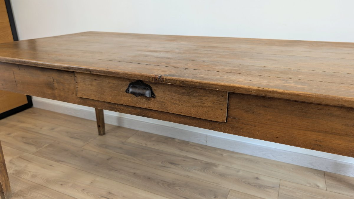Rustic Farmhouse Table - Poplar Wood, Center Drawer-photo-1